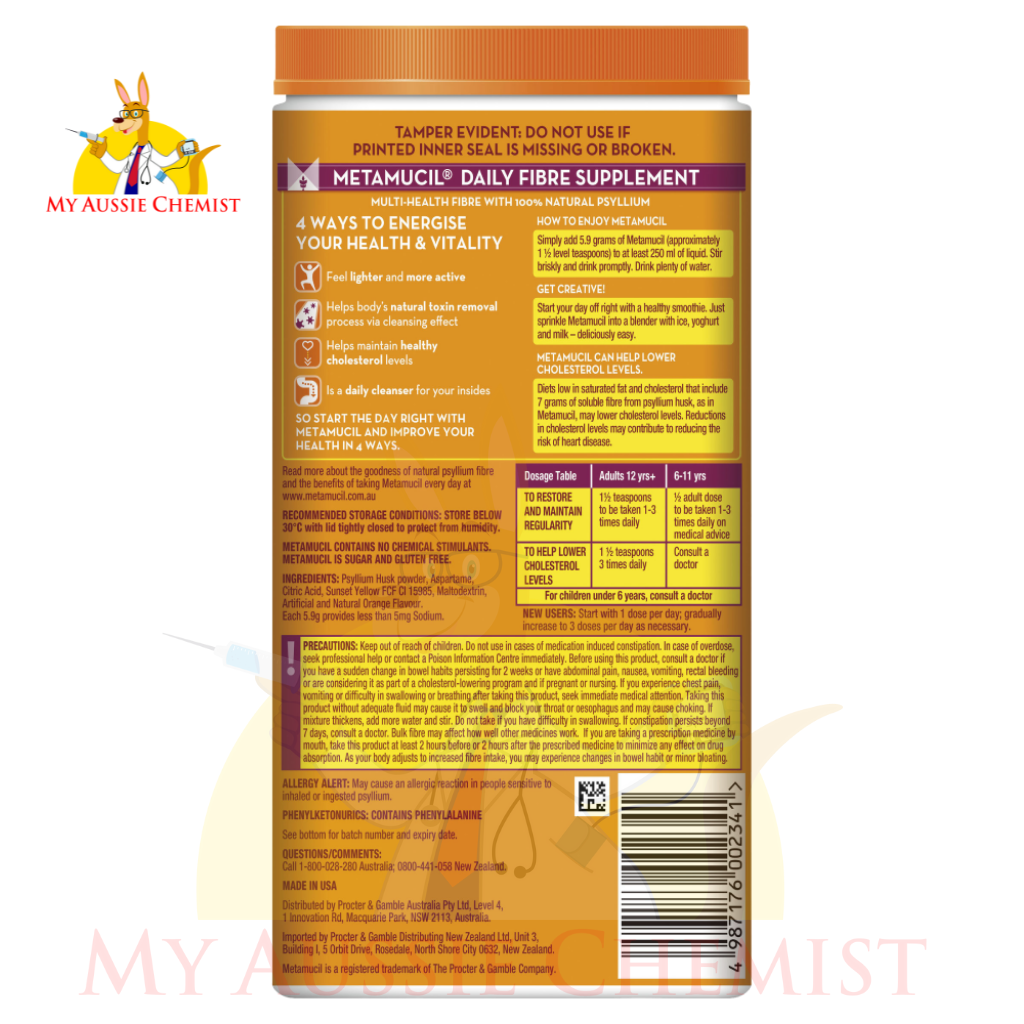 Metamucil Fibre Supplement 673g Powder (114 Doses) - Orange Smooth Psyllium Husk