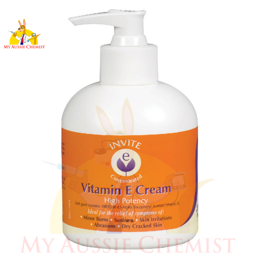 Invite Vitamin E Cream 200g Pump High Potency Dry Irritated Skin Wrinkle Sunburn