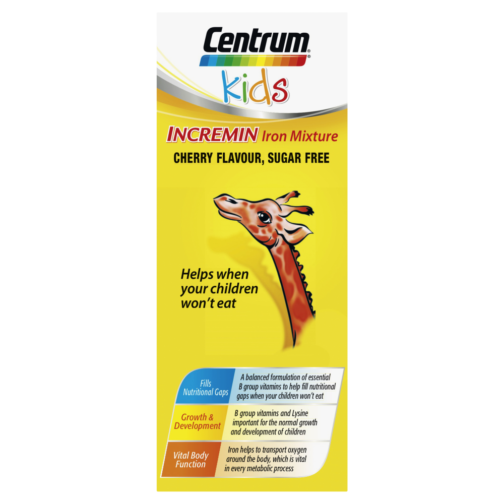 Centrum Kids Incremin Iron Mixture 100mL Oral Liquid - Cherry Flavour Sugar Free