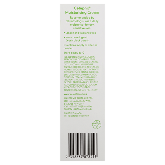 Cetaphil Moisturising Cream 100g Sensitive Skin Lanolin Paraben Fragrance Free