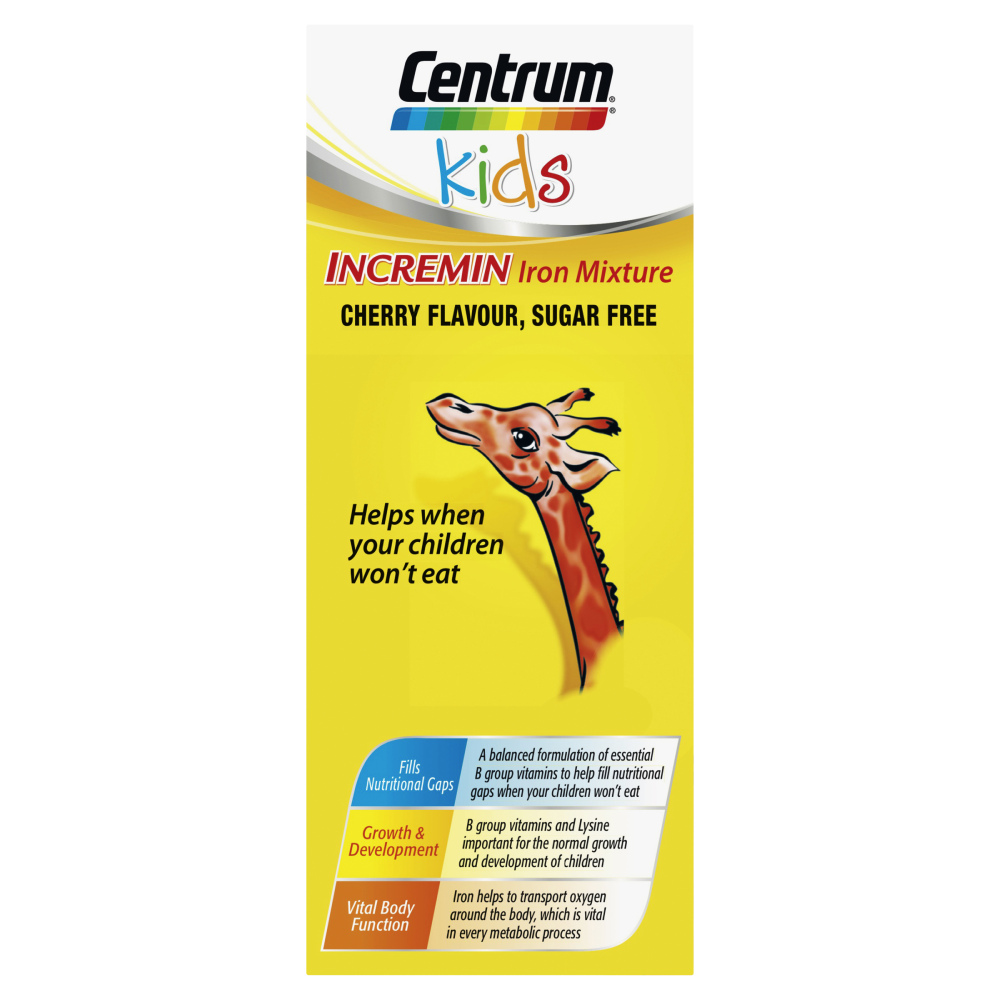 Centrum Kids Incremin Iron Mixture 200mL Oral Liquid - Cherry Flavour Sugar Free