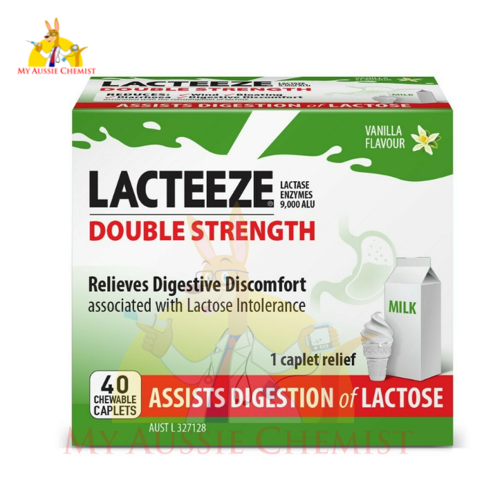 LACTEEZE Double Strength 40 Chewable Caplets Lactose Dairy Digestion Ultra