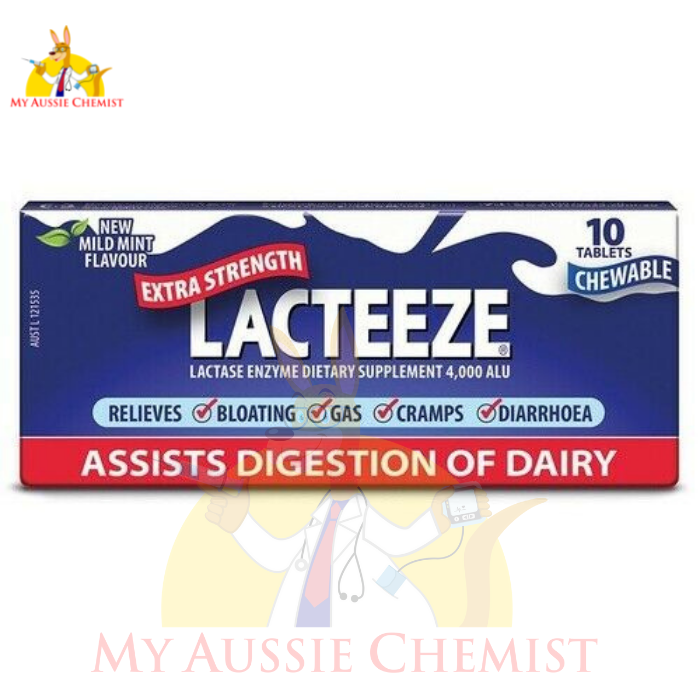 Lacteeze Mint Flavour Extra Strength 10 Tablets