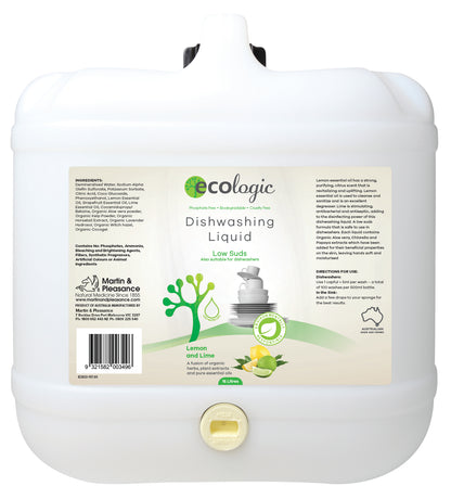 ECOLogic Lemon & Lime Dishwashing Liquid BULK 15L