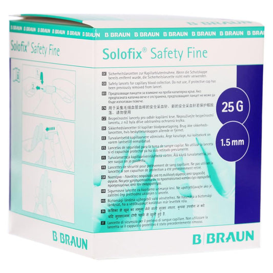 Solofix Safety Lancets 25Gx1.5Mm, Box 200