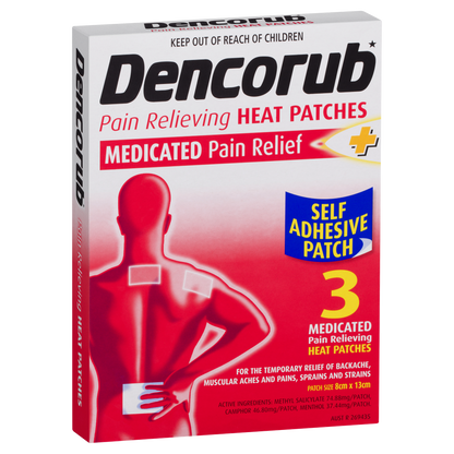Dencorub Pain Relieving Heat Patches 3 Pack Medicated Adhesive for Aches & Pains