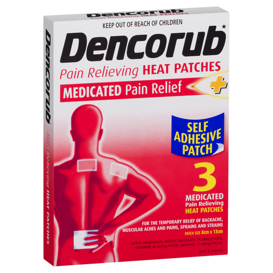 Dencorub Pain Relieving Heat Patches 3 Pack Medicated Adhesive for Aches & Pains