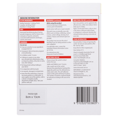Dencorub Pain Relieving Heat Patches 6pk (Value Pack) Medicated Adhesive
