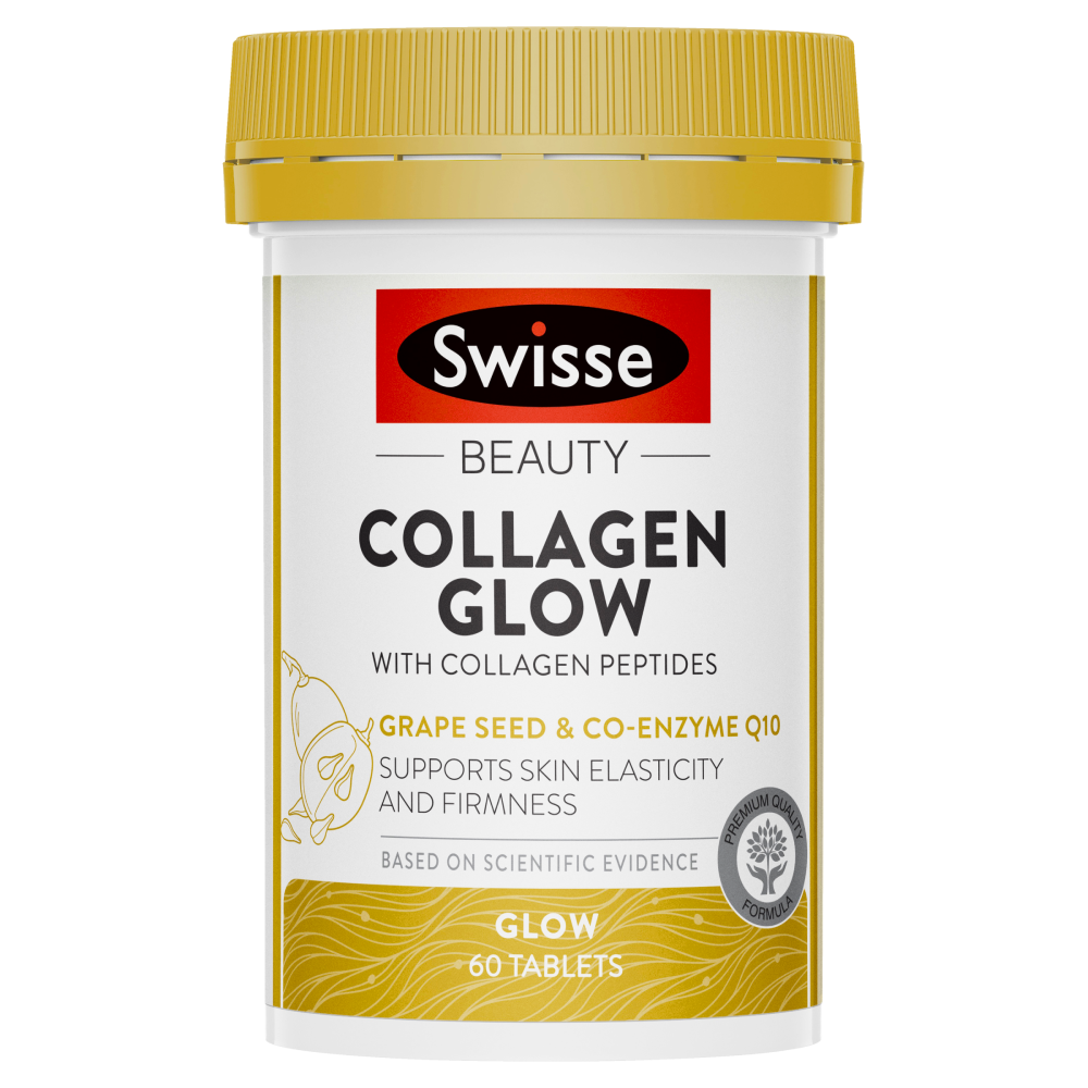 2 x Swisse Beauty Collagen Glow with Collagen Peptides 60 Tablets Grape Seed CoQ10