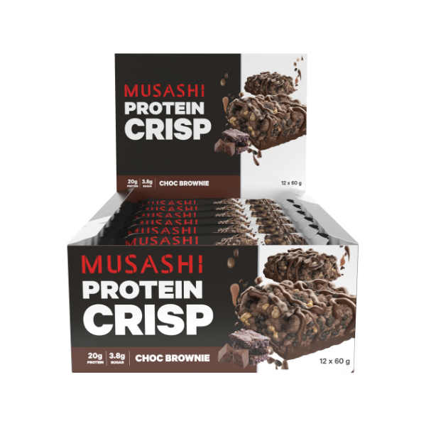 Musashi Protein Crisp 12 x 60g Bars Choc Peanut Vanilla Caramel Dark Choc Mint